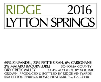  Ridge 2016 Lytton Springs 1.5L